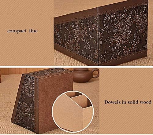 LINPOZONE 3 Slot Compartments Multifunctional PU Leather Desktop Storage Office Desktop Organizer Remote Control Holder (Brown, Medium)