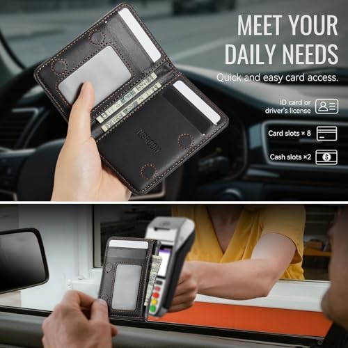 Wallet for Men RFID Blocking Card Holders and Money Slots, PU Leather Front Pocket Minimalist Slim Wallets Gift for Mens Women, Black2