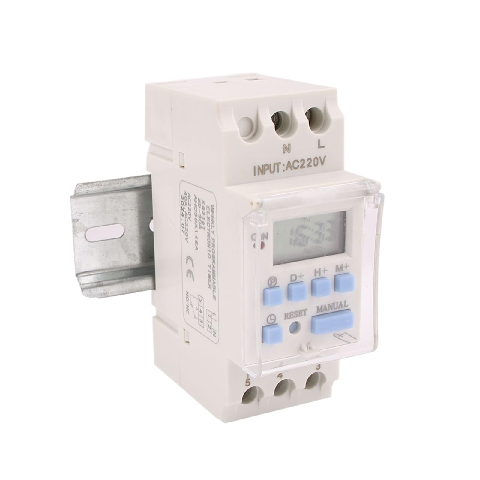 Temporizador 220V 110V 24V 12V AHC10A TE-4163 Temporizador de potencia digital LCD Relé de interruptor de tiempo programable 40A AHC40A Temporizador de control semanal(1NO 1NC,220V)