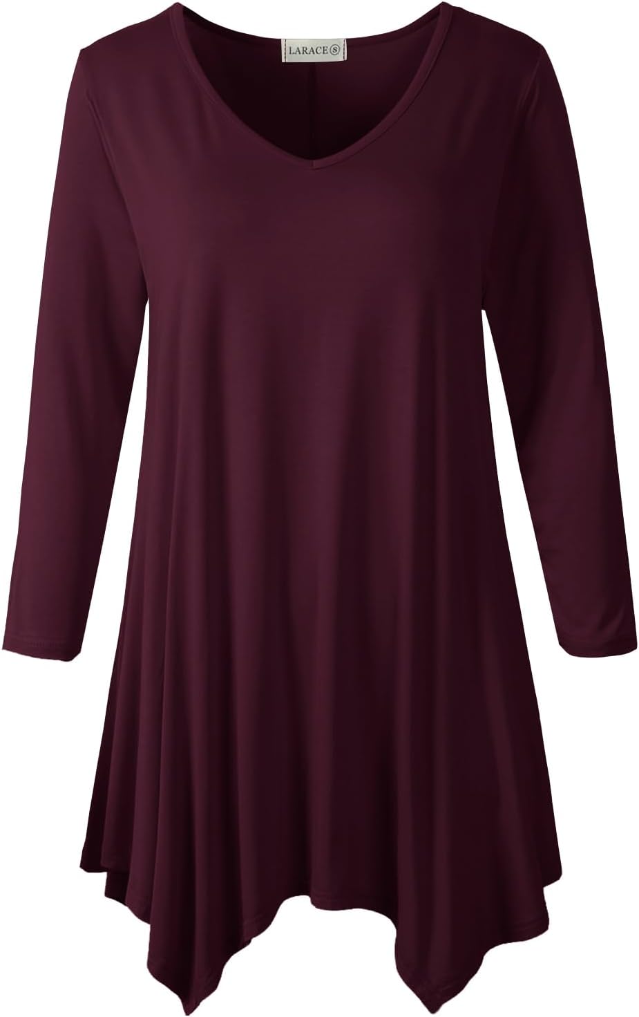 LARACE Plus Size Tops for Women Tunic Asymmetrical Dress Shirts 3/4 Sleeve V Neck Flowy Ladies Clothes for Leggings