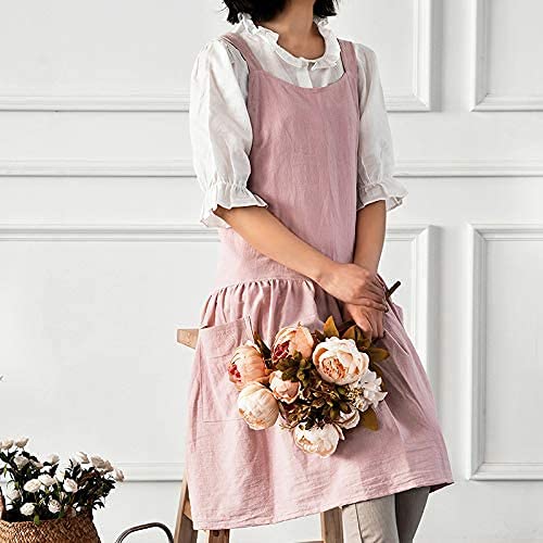 Amazon.co.jp: エプロン コットンリネンエプロンレトロビンテージ女性