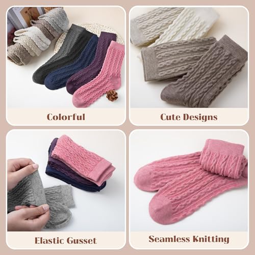4-6 Pairs Merino Wool Warm Socks for Women, Hiking Cozy Thermal Crew Boot Socks for Winter And Christmas Gifts4