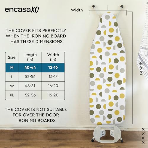 Image of Encasa XO Ironing Board Covers (42 inchx14 inch) Drawstring Tightening with Thick 3 mm Felt Padding, Easy Fit, Scorch Resistant, Printed - Big Leaves Green