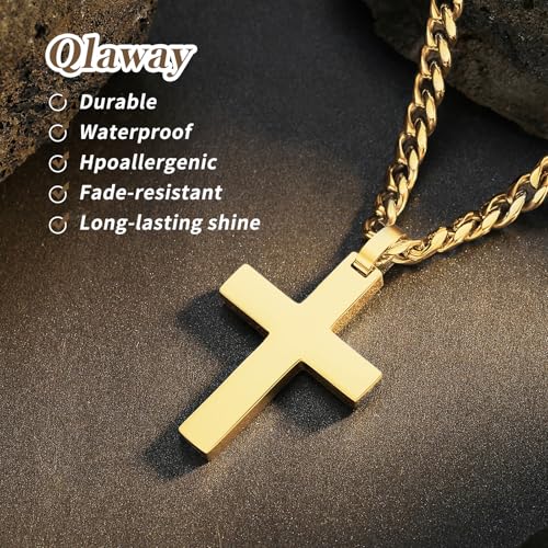 Image of Qlaway Cross Necklace for Men - 925 Silver Filled Stainless Steel Religious Pendant Necklace