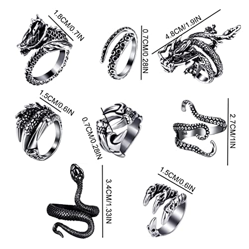 LIUJZZJ 8 stuks verstelbare slangringen punk ring gothic party ring dierenvorm sieraden opening verstelbare vingerring vintage ring gotisch retro roestvrij stalen ringen voor dames en heren - Image 3