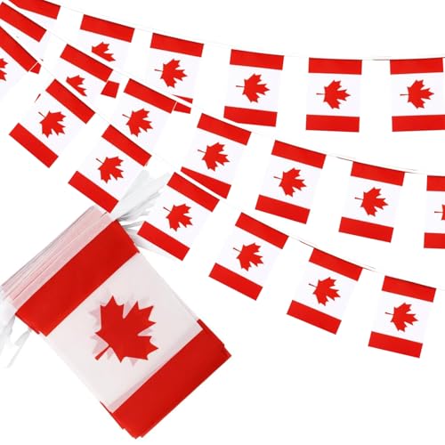 Image of Canadian Flags Canada String Flag Banners for Patriotic Events Independence Day Sports Bars Inside Outside Decorations 33 Feet 30 Flags