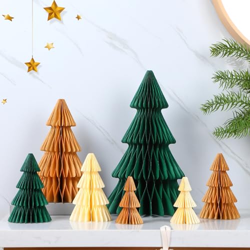 Cinnvoice 7 piezas de centro de mesa de árbol de Navidad con forma de panal de abeja 3D, árbol de Navidad, decoración de mesa para el hogar, oficina, cocina, regalo de Navidad, decoración de mesa de