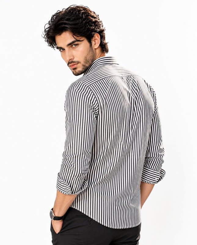 Image of U TURN Men's Casual Solid Stylish Formal Striped Plus Size Shirt for Men