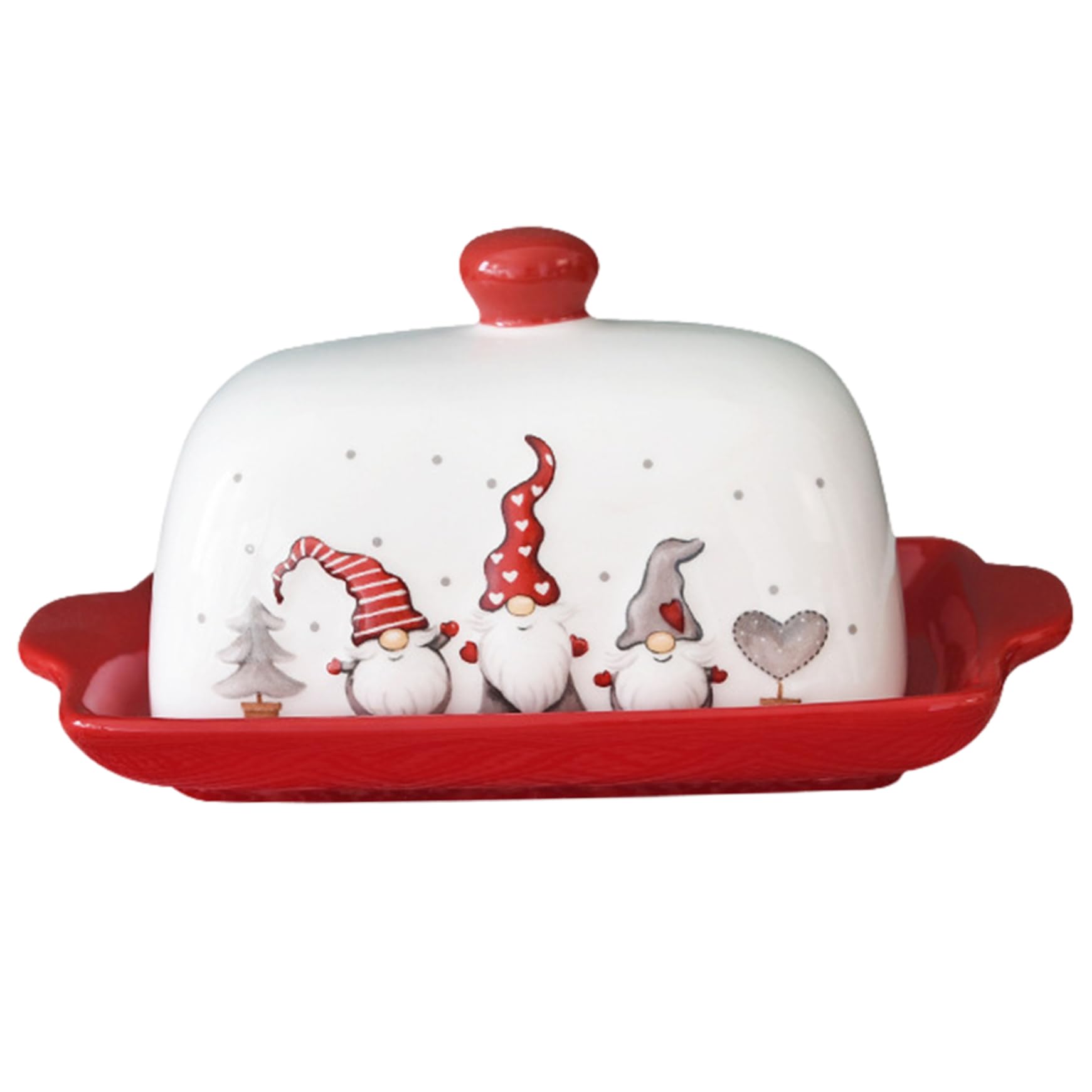 Whyzsjnclg Butter Dish with Lid, Christmas Butter Dish Gnome-themed Butter Keeper Smooth Butter Container Unfading Dishwasher Safe Ceramic Butter Dish with Lid for Countertop, Christmas Decorations
