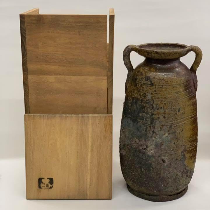 花入10】常滑1（耳付）二代素三 高さ24.5㎝ 花