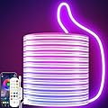 KANTUTOE LED Neon Rope Lights, 16.4ft RGB LED Light Strip, 24V Music Sync App/Remote Control DIY Rope Light, IP67 Waterproof Gaming LED Neon Strip Lights for Bedroom Indoor Oudoor Décor