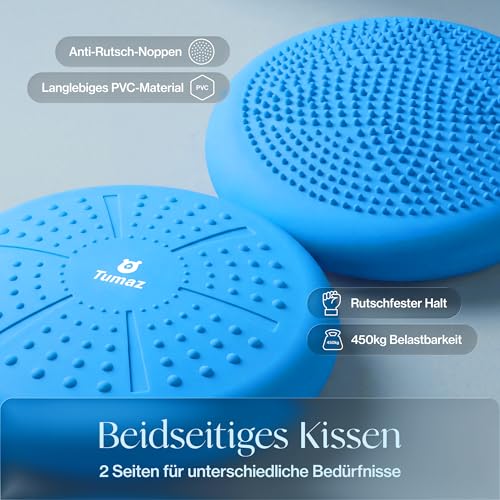 Image of Tumaz Wobble Cushion - Wiggle Seat to Improve Sitting Posture & Stay Focused for Sensory Kids, Balance Disc to Core Strength & Flexible Seating [Extra Thick Balance Board, Pump Included Wobble Board]
