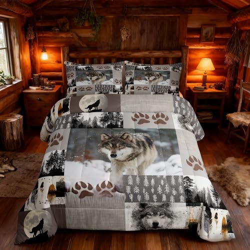 Parure de lit couette loup pour chambre enfant et ado en patchwork - 3