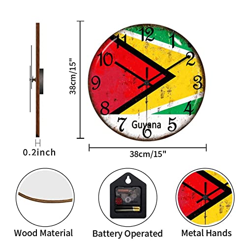 Horloge murale silencieuse Guyane en bois : stop au tic-tac 38cm - 4