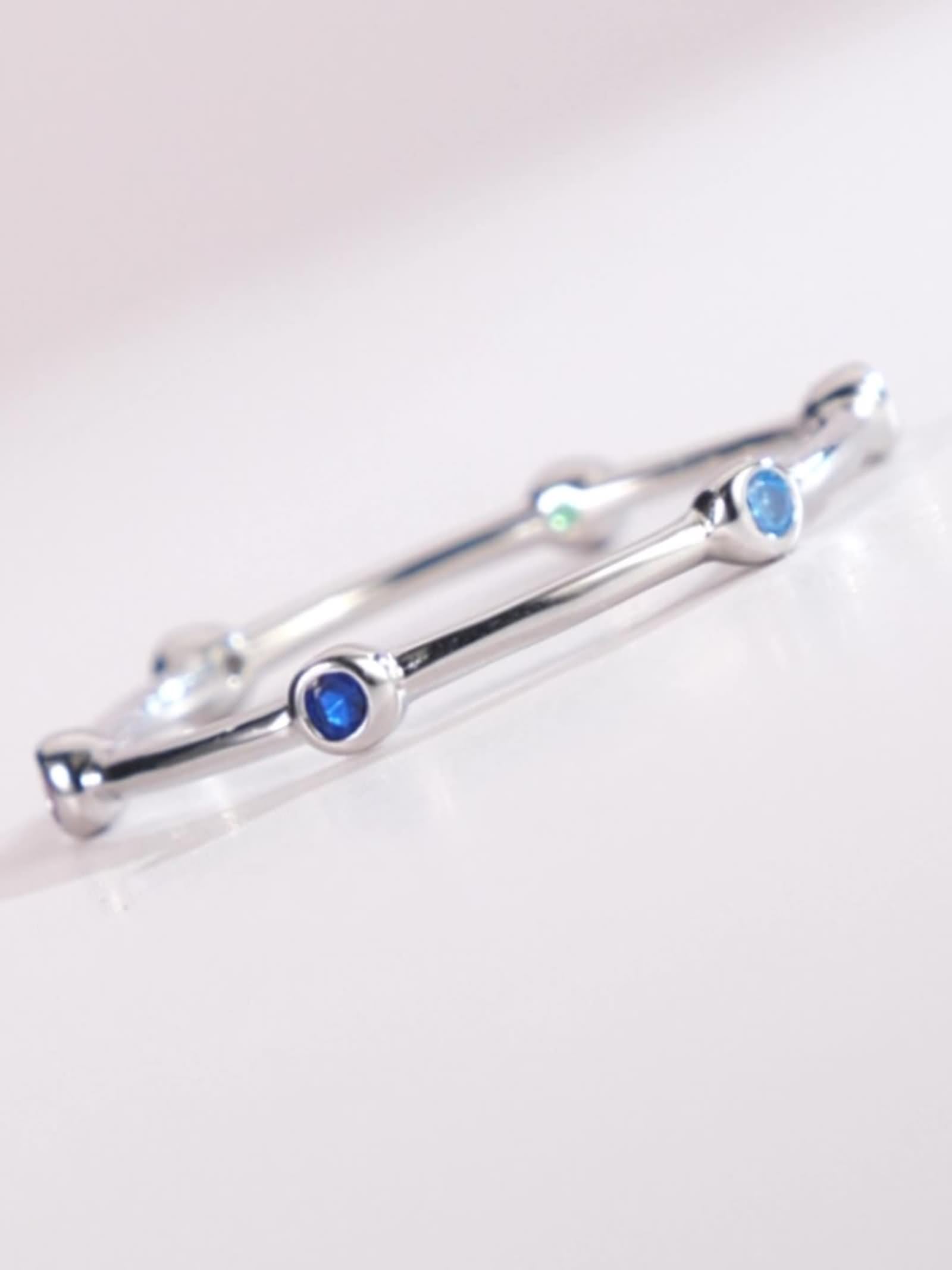 Anello di fidanzamento, anello di fidanzamento da donna con gemme multicolori, in argento 9 K, misura 14 (17,2)