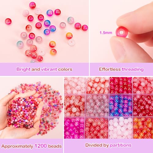 Image of XSEINO About 1200+ pcs 6mm Glass Beads Bracelet Making Kit, 24 Assorted Red Bi-Color Fusion Series Crystal Beads for Jewelry Making, DIY Crafts, Friendship Bracelets