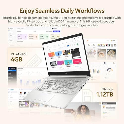 Image of HP Flagship 14 inch HD Student&Business Laptop with AI Copilot, 13th Gen Intel 4-Core, 4GB RAM, 1.12TB Storage (128GB UFS + 1TB Docking Station), 1 Year Office 365, Wi-Fi 6, Win 11 S, Natural Silver