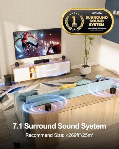 ULTIMEA 7.1ch Virtual Surround Sound Bar, Sound Bar for Smart TV with 4 Surround Speakers, Peak Power 330W, Surround Sound System for TV, App Control, TV Soundbar with Subwoofer, Opt/AUX/BT, Aura A40 - Image 3