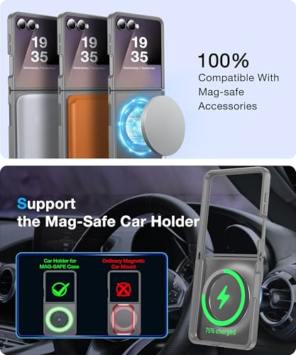 Image of Magnetic for Samsung Galaxy Z Flip 7 Case [Compatible with MagSafe][Anti-Fingerprint][Military Grade Drop Proof] Translucent Hard Back&Soft Silicone Bumper for Flip 7 Phone Case,Light Grey