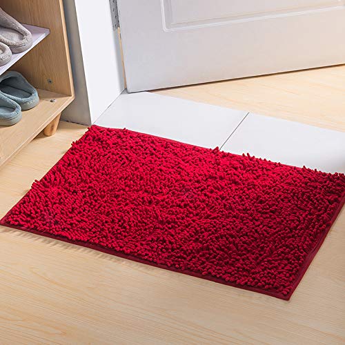 YIQI Tappeto da bagno Shaggy in microfibra di ciniglia, morbido e confortevole, acqua super assorbente, antiscivolo, spesso per il bagno (60 x 40 cm, rosso)