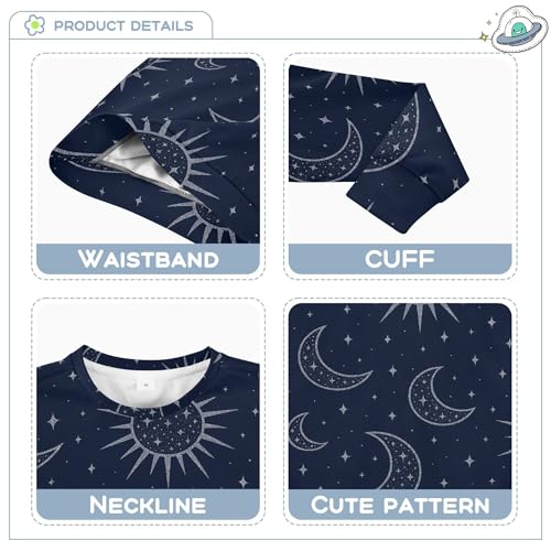 Sun Moon Stars Blue Kids Boys Hoodie Sweatshirt Crewneck Boys Sweat Shirt Sports 4T3