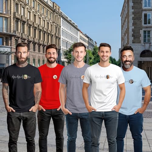T-Shirt personalisiert „Bild & Herzschlaglinie“ – Tiermotiv Shirt mit eigenem Foto Bedrucken - für Damen & Herren - Geschenk für Hundebesitzer, Hundeliebhaber, Katzenfans - Schwarz, Gr. XXL