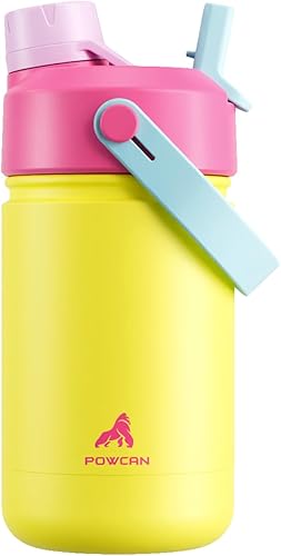 Miniatura 17 de POWCAN - Botella de agua con aislamiento de 18 onzas, con tapa de boquilla y pajilla 2 en 1, fría 24 horas, a prueba de fugas, apta para portavasos