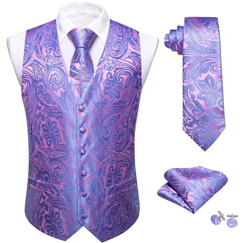 Image of Barry.Wang Men's Suit Vest Formal /Leisure Paisley Jacquard Silk Tie Pocket Square Waistcoat Set Wedding 5PCS
