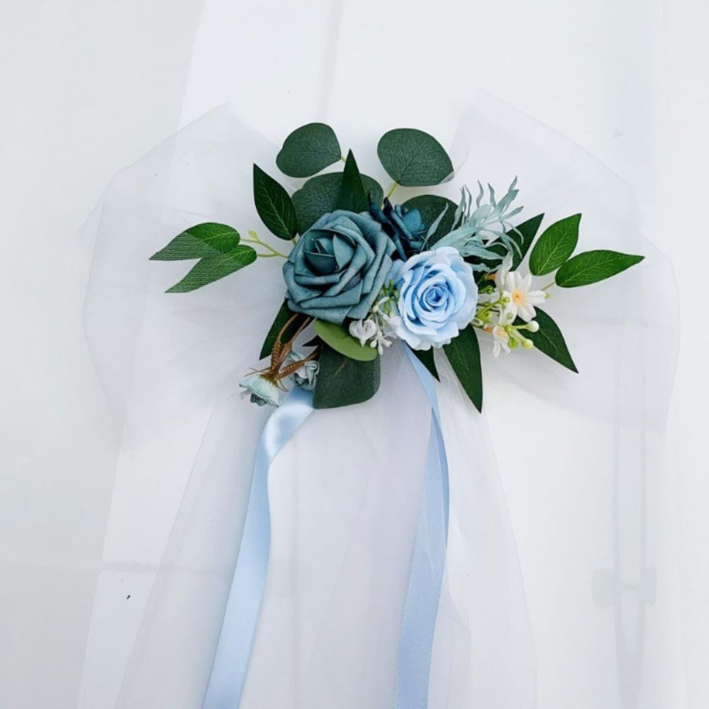 6 Stück Autoschleifen Hochzeitsauto Deko Blumenschmuck Mit Tüll Schleife, | Hochzeit Autoschmuck, Brautwagen Dekoration, Künstliche Blumen, Für Hochzeit Feier Fotoshooting Fahrzeugdekoration,Blau