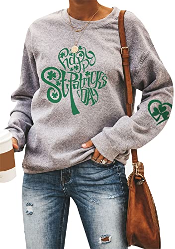 Image of Womens St. Patrick Day Lucky Clover Sweatershirt Crew Neck Long Sleeve Blouse Graphics Tie Dye Pullover