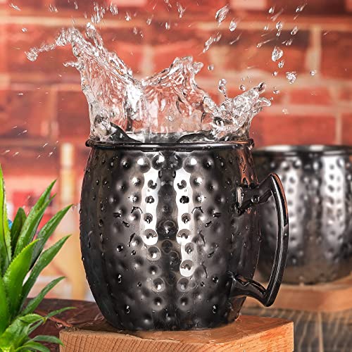 Moscow Mule Mugs- Set Of 4 Gunmetal Black Plated Stainless Steel Mug 18Oz, Measuring Cup, Cocktail Picks For Chilled Drinks (4Pcs) #TOP2