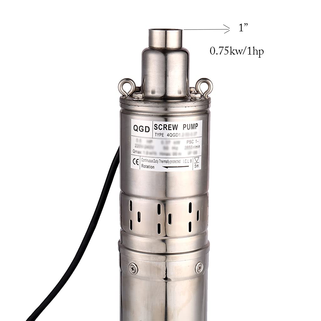 Pompa per Pozzo Profondo 750W/1HP Sommergibile in Acciaio Inossidabile - 2000L/H, Prevalenza Massima 120M, Diametro Uscita 1"