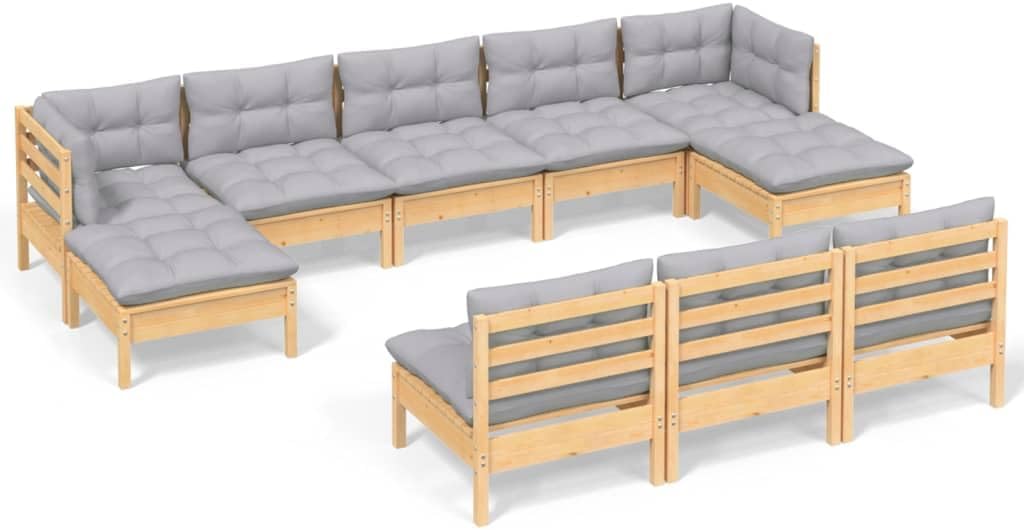 Garden Lounge Set Grey Solid Pinewood, Fabric (100% Polyester) Chic Outdoor Furnishings Outdoor Furniture Set Garden Furniture Set Outdoor Sofa Set