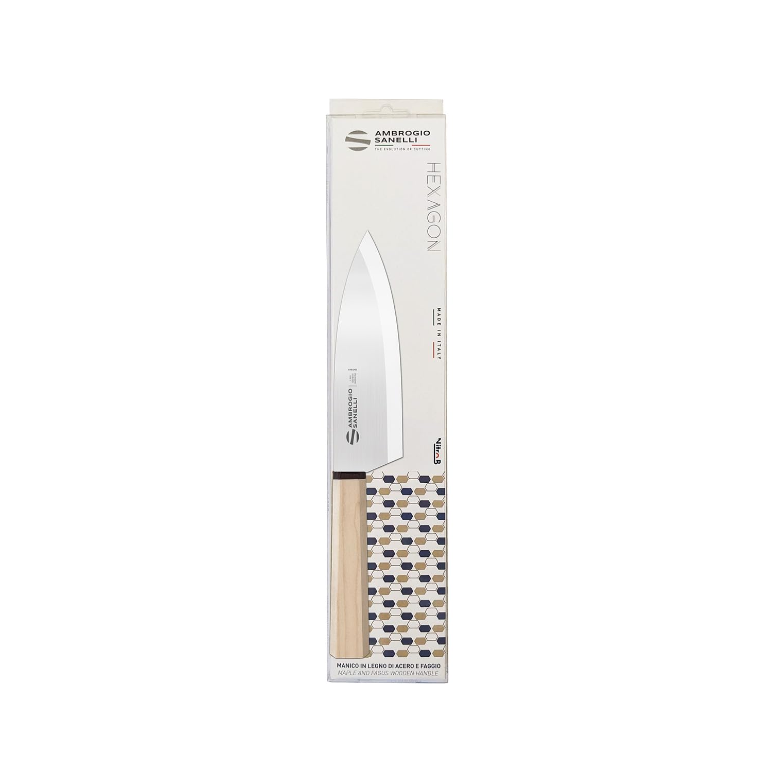 Ambrogio Sanelli, Coltello da Cucina Professionale Hexagon, Coltello Deba con Lama 16 cm in Acciaio Inox all'Azoto e Manico Esagonale, Coltelli Professionali per Lavorare il Pesce, Made in Italy