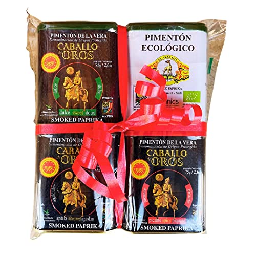 Pack 4 sabores pimentón de la Vera (dulce, agridulce y picante) y pimentón ecológico Dulce.