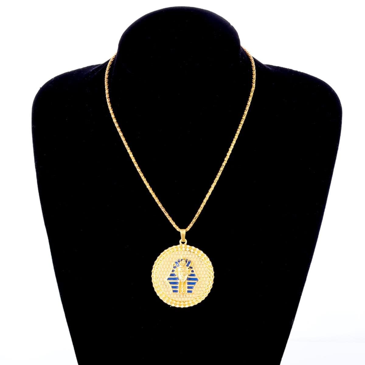 Pendentif Vintage Toutankhamon En Or - Masque Avec Cire Verte - Bijou Ancien Années 2000 - Occasion