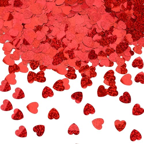 MARFOREVER Herz Konfetti Glitzer, Hochzeit Rot Konfetti Metallisch Folie Herzen Streudeko Pailletten Confetti für Party Geburtstag Valentinstag...