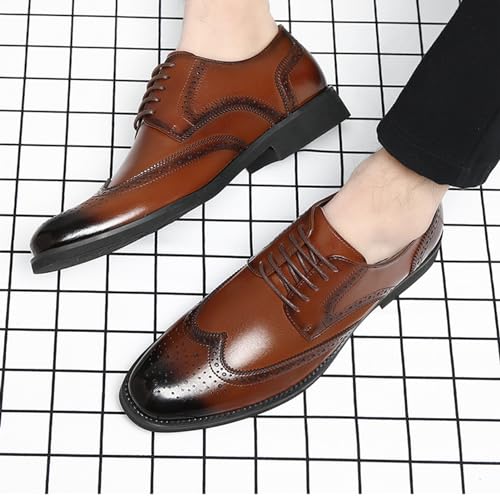 YZABEL Men's Dress Shoes Oxford Formal Classic Business Shoes Round Toe Slip Resistant Low Top Lug Sole Dress Shoes Fashion Lace-Up Pointed-Toe Oxfords Shoes Business Formal Wedding Shoes3