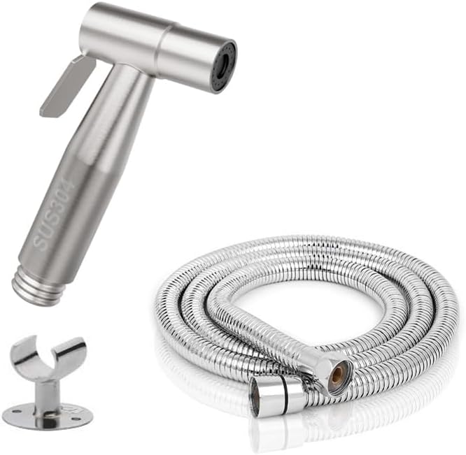 THOISEWELT® SUS 304"Stainless Steel Bidet Health Faucet Set Jet Spray with Stainless Steel Shower Tube,Brass Hook Full Set (1)