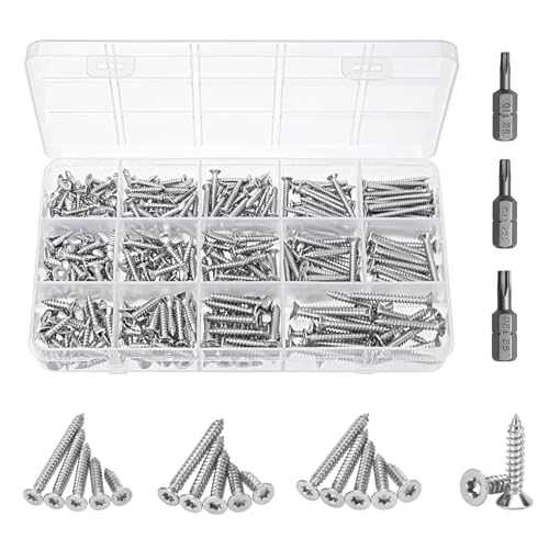 MumdoYAL 400 Piezas tornillos autotaladrantes de Cabeza Torx de Acero Inoxidable，tornillos roscachapas，M3/M3.5/M4，, con 3 bits