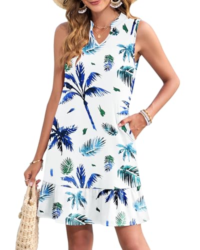 Image of MOLERANI Women Summmer Dresses 2025 Casual V Neck Sleeveless Mini Sundress Flowy Beach Vacation Short Dress with Pockets