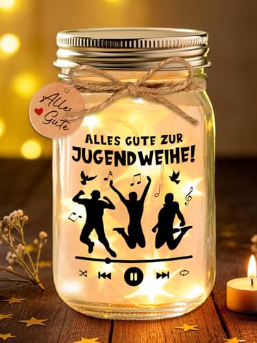 Leboria Jugendweihe Geschenke Mädchen Junge Geldgeschenk Jugendweihe Glas mit LED Lichterkette Kreatives Geldgeschenk Jugendfeier Deko Geschenk zur Jugendfeier für Teenager