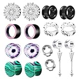TIANCI FBYJS 8 Pairs Stainless Steel Ear Tunnels Earrings Plugs Dangle Gauges for Women Double Flare Piercing Stretcher Gauges Plugs kit 16mm 5/8''