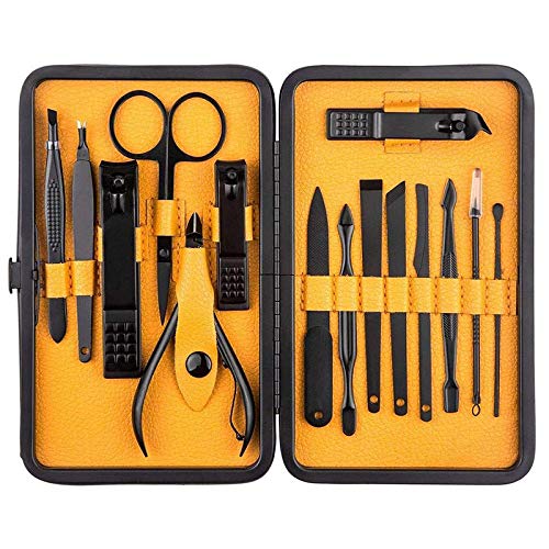 Brain Freezer 15 In 1 Nail Clipper Kit With Case Nail Care Set Pedicure Cutters Scissor Tweezer Knife Professional Manicure Set Tools Black Yellow