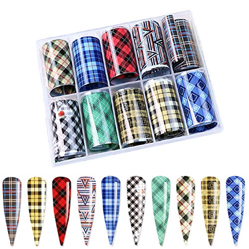 Nail Art Foil Transfer Stickers Buffalo Plaid Design Classic Christmas Nail Foil Adhesive Decals, Christmas Decals Foil Stickers Set Nail Tips Manicure Women and Girls Nail Art DIY (Buffalo Plaid)