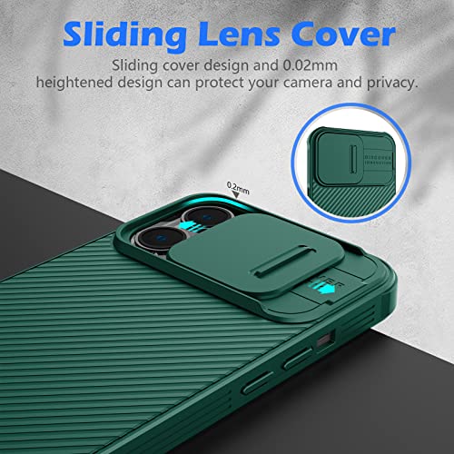 Image of imluckies Compatible with 6.1 inch iPhone 13 Pro Case with Slide Camera Cover, [Back Hard PC & Soft Bumper], Slim Protective & Full Camera Protection Scratch-Resistant Case (Green)