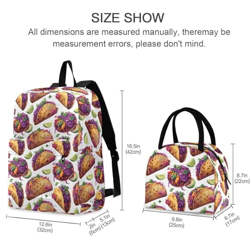 Anime Taco Print Backpack Set with Lunch Bag, Large Capacity Travel Backpacks and Lunch Box Insulated for Commute Hiking Picnic2