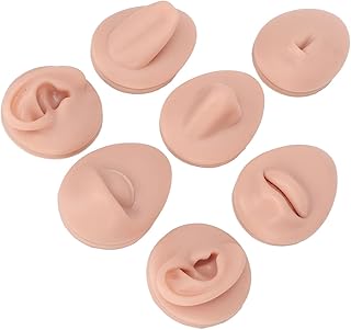 Body Piercing Practice Model, Silicone Ear Eye Nose Mouth Tongue and Belly Button Model for Novice Piercer (Medium Fleshcolor)