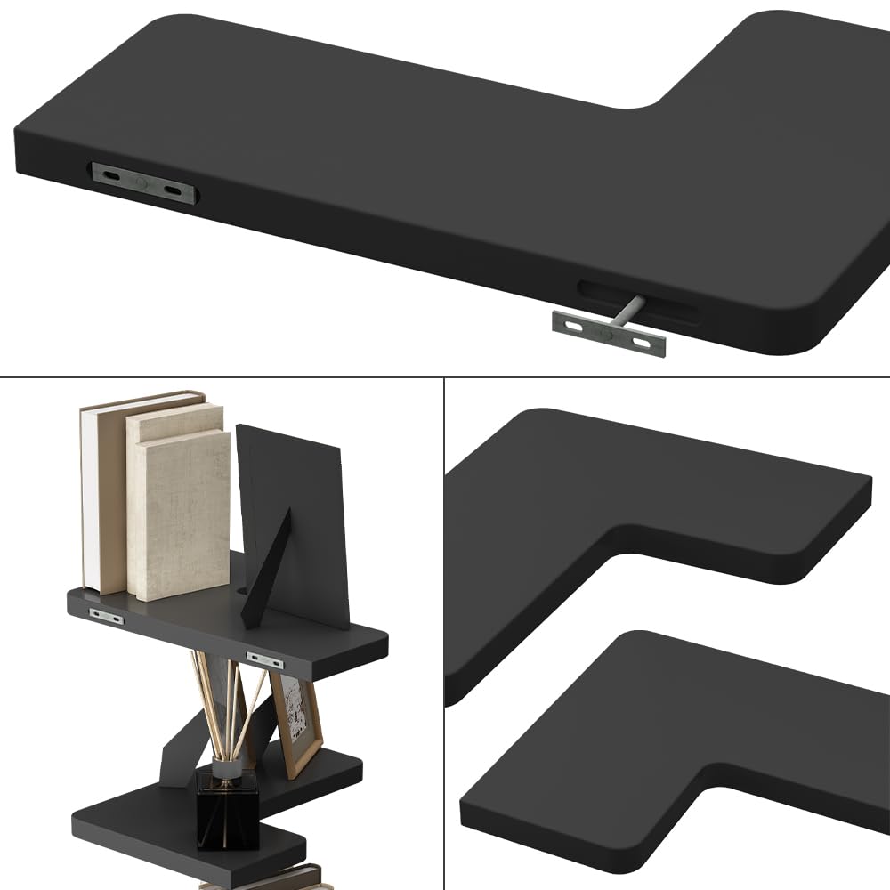 Vicco Estantería esquinera Curva, Negro, 40.5 x 2.5 cm Lote de 3, Apto para Montaje en Pared para un Almacenamiento Que Ahorra Espacio