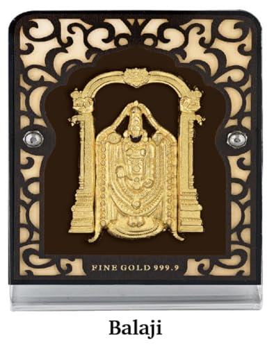 Image of Awesome Gold Leaf Balaji Religious Artwork, 24K Fine Gold 999.9, Decorative Frame with Stand